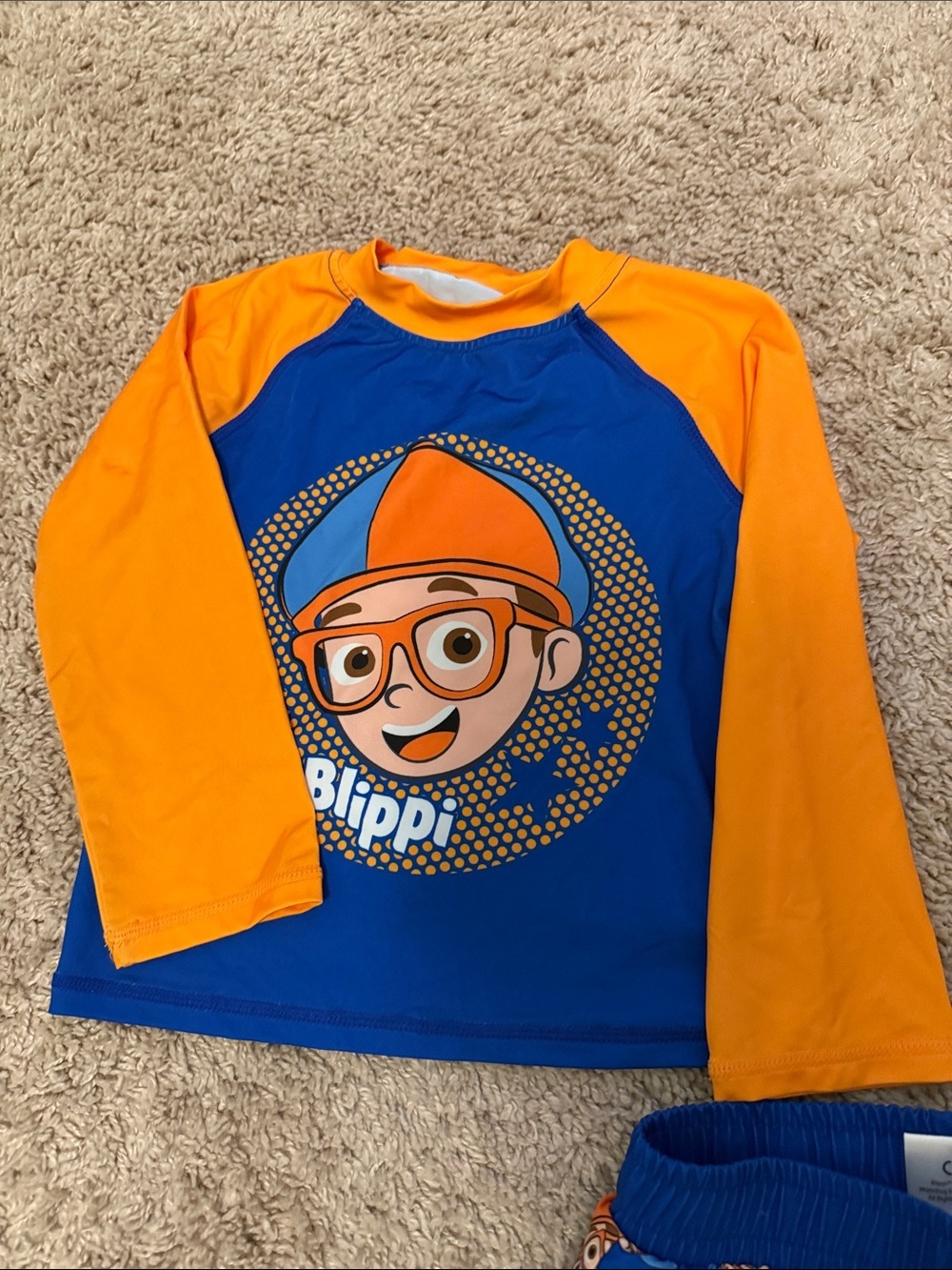Blippi Kids Orange & Blue Long-Sleeve Rashguard and swim trunks set size 3T - Picture 4 of 6